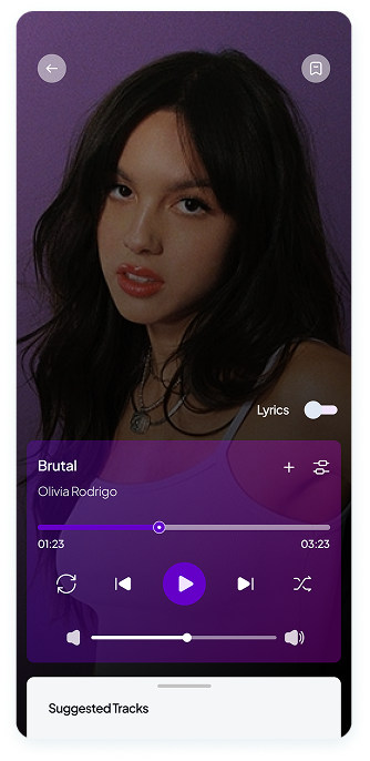 UI design of Muzz app music player screen
