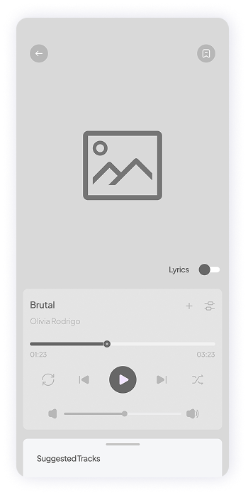 Wireframe of Muzz app music player screen