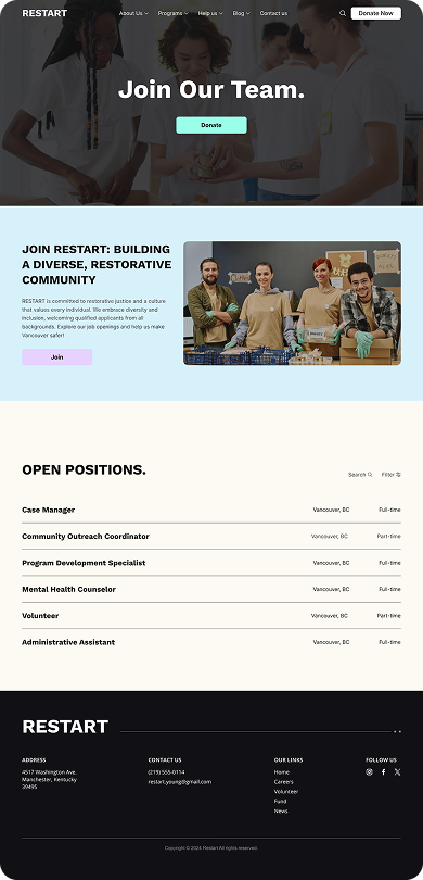 UI design of RESTART careers page