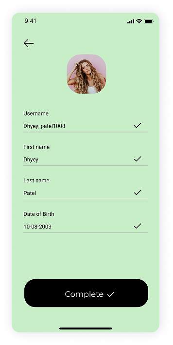 UI design of MoneyPay profile setup screen