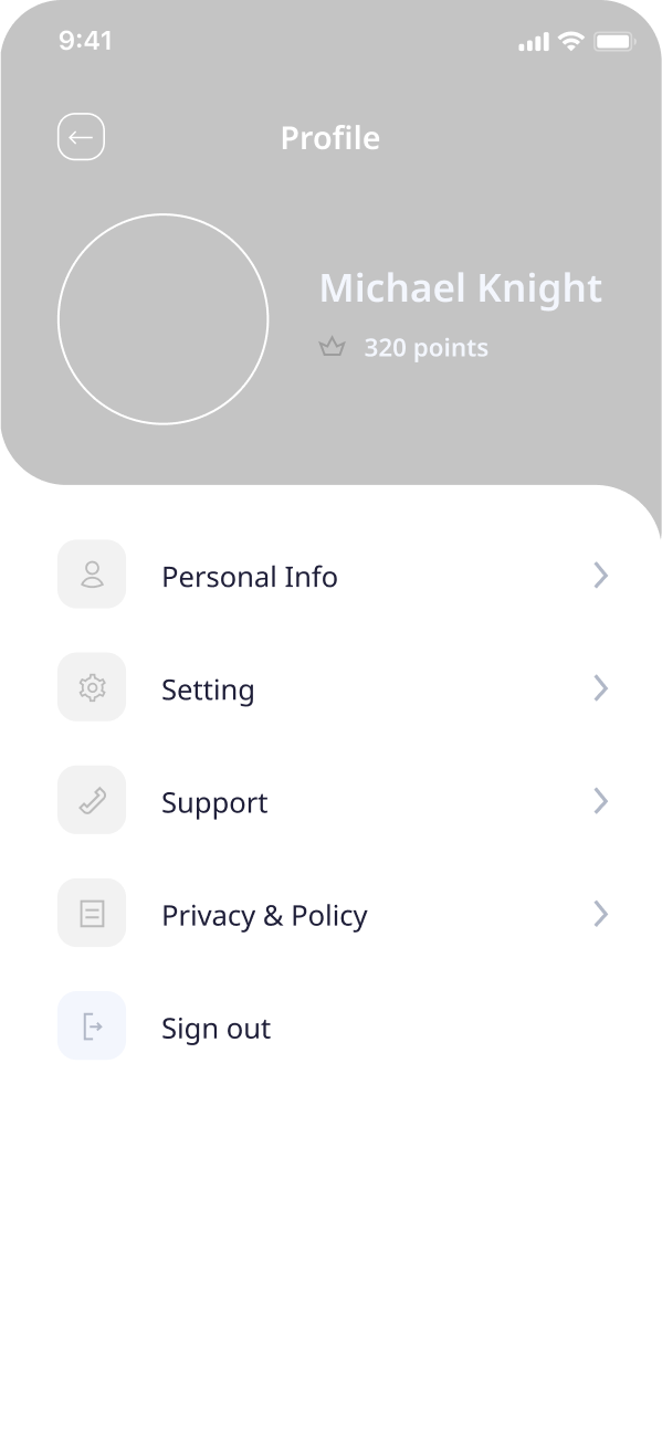 E-booking app profile screen