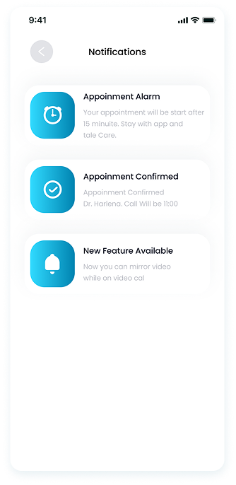 UI design of the E-Doctor app-s notifications screen