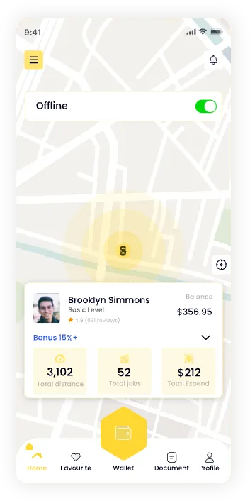 UI design of the Ride Vantage driver dashboard