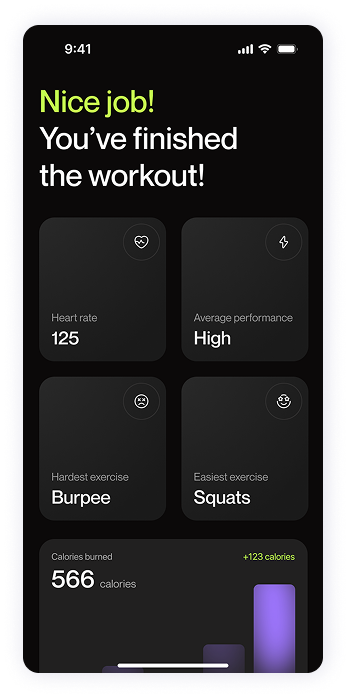 UI design of Fitty workout completion stats
