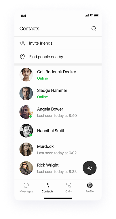 UI design of Splash app-s contacts screen