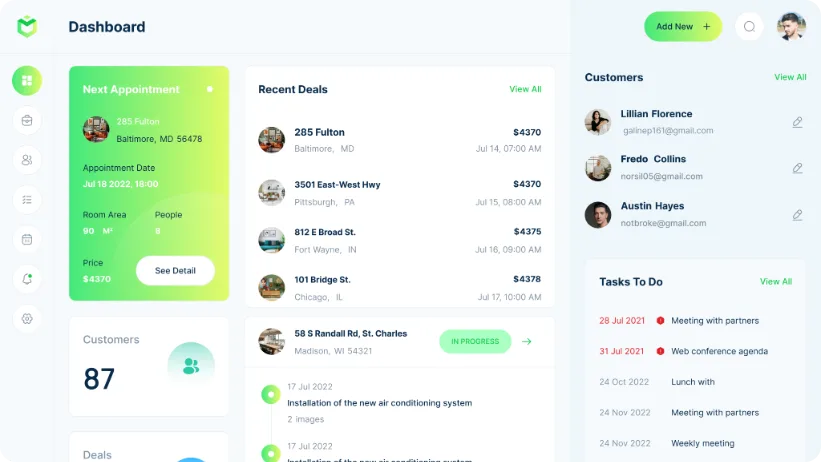 UI design of the Realtix real estate CRM dashboard