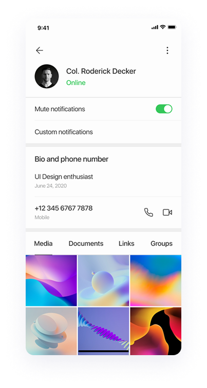 UI design of the Splash app-s contact profile screen