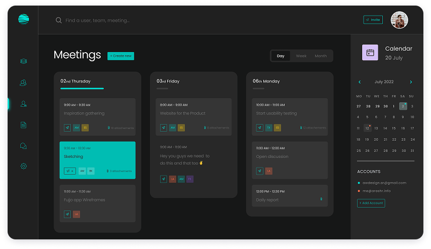 Bounce meetings dashboard UI design