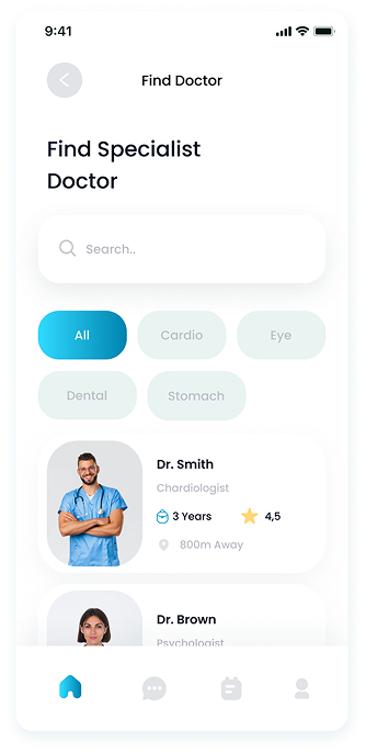 UI design of the E-Doctor app-s find specialist doctor screen with search bar