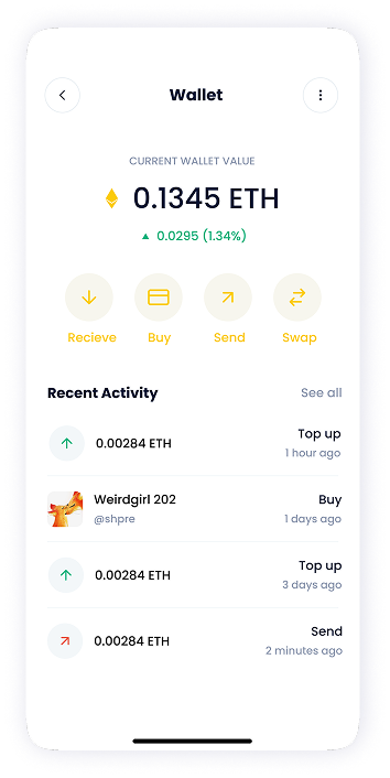 NFT Store wallet screen UI design