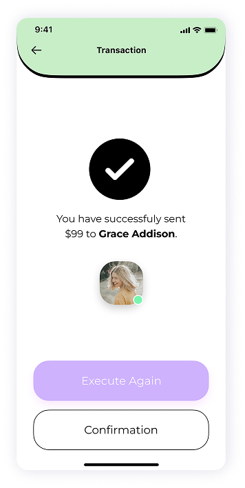 UI design of MoneyPay transaction success screen