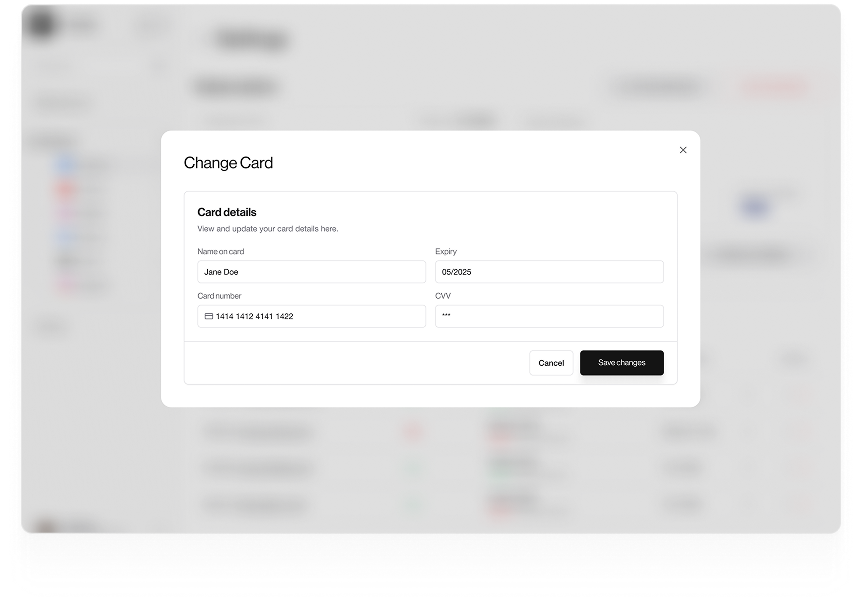 UI design of ProTraffic change card details popup