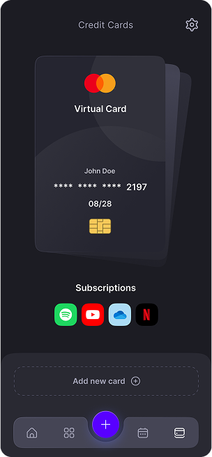 UI design of TrackEasy app-s credit card management screen