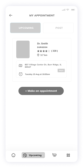 VetPet app user-s appointments list screen wireframe