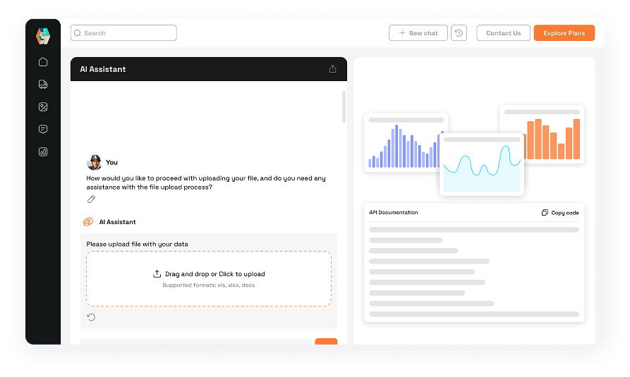 ChatBot UI design with AI Assistant file upload