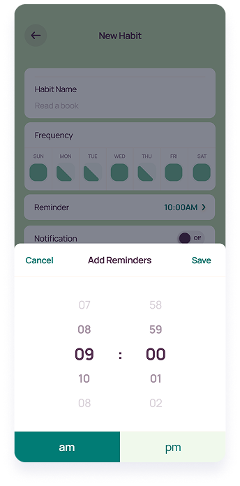 LifeBalance screen for adding reminders for a habit