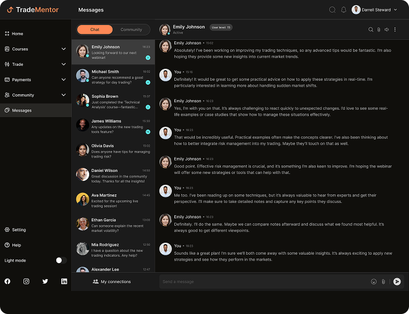 UI design of the TradeMentor communication panel