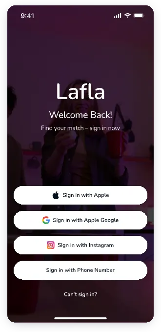 UI design of Lafla login screen