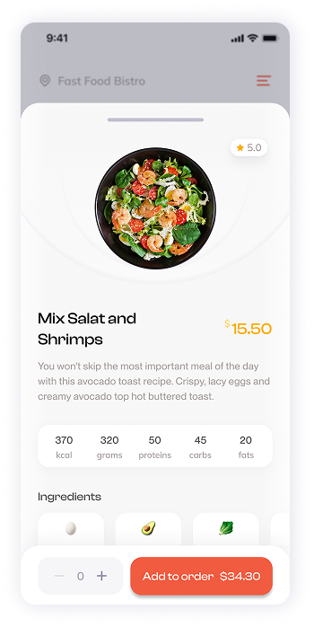 Have Meal app dish details screen UI design
