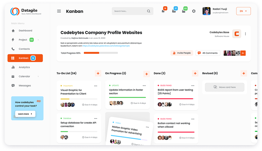 UI design of Datagile Kanban dashboard