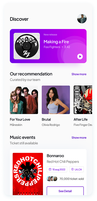 UI design of Muzz app discover screen