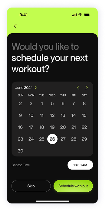 UI design of Fitty workout scheduling screen