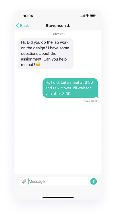 UI design of the University Student app-s chat conversation screen