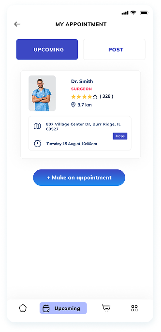 UI design of the VetPet app-s user-s appointments list screen