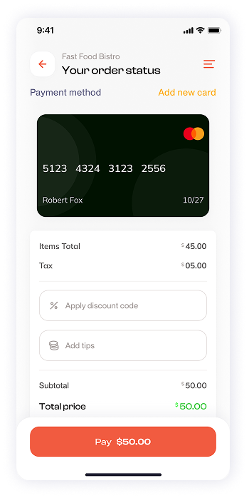 Have Meal app payment confirmation screen UI design
