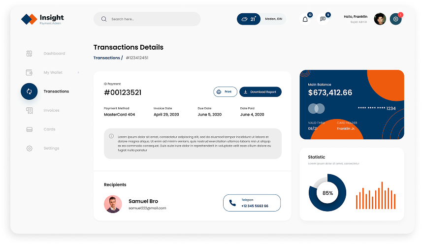Insight CRM UI mockup for detailed transaction view