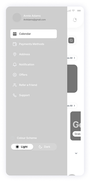 Wireframe of the VetPet app-s side menu