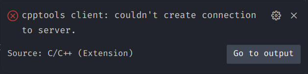 cpptools client: couldn't create connection to server.