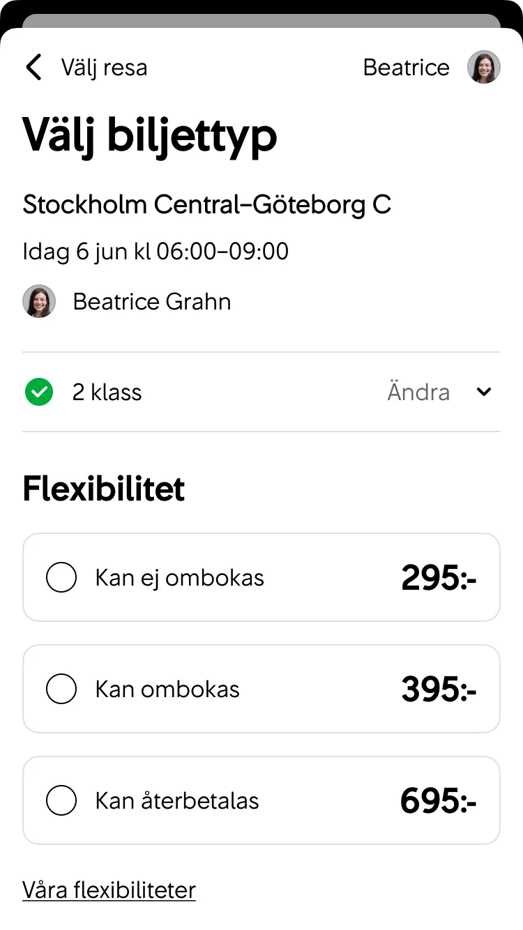 Vi visar en grön checkmark framför alla val som användaren är klar med.