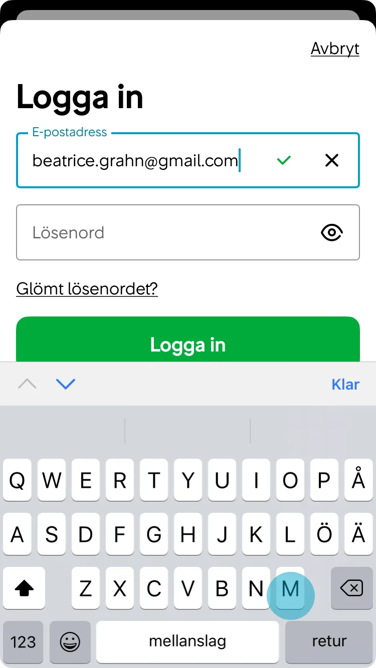 2. Så snart inmatningsfältet är ifyllt på rätt sätt så visar vi en grön checkmark.