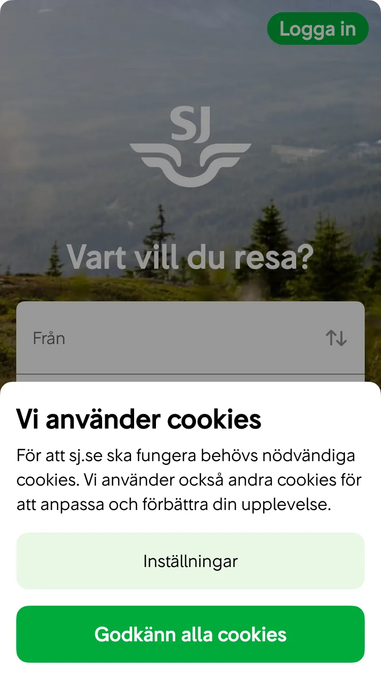 Dialogrutan "Vi använder cookies" i en bottom sheet.