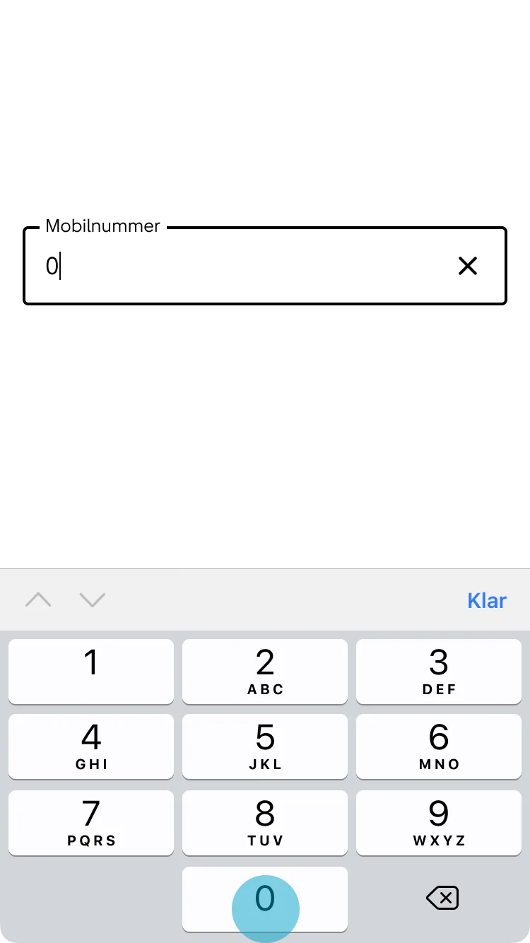 3. Användaren börjar skriva in ett mobilnummer.
