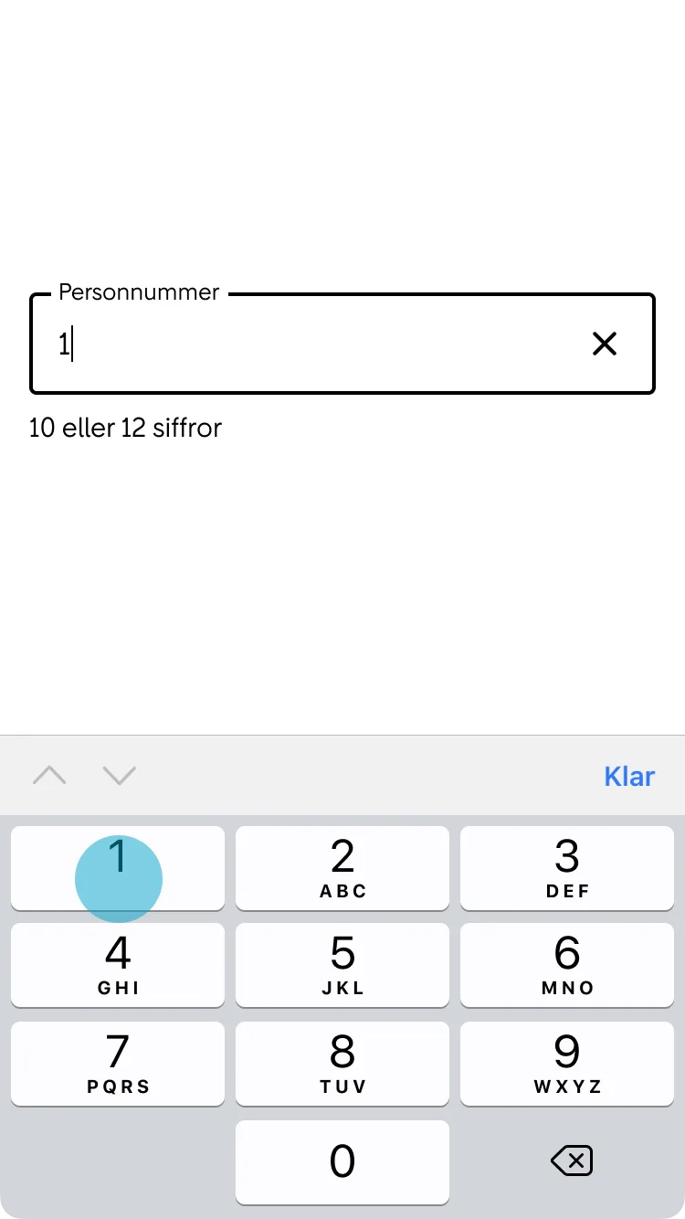 3. Användaren börja skriva in ett personnummer.