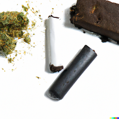 Joint, Vape & Brownie auf weißem Untergrund