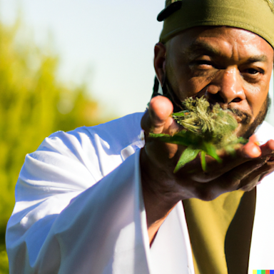 Cannabis von Mann auf Hand präsentiert