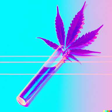 Illustration eines Cannabis-Blatts und einem Reagenzglas