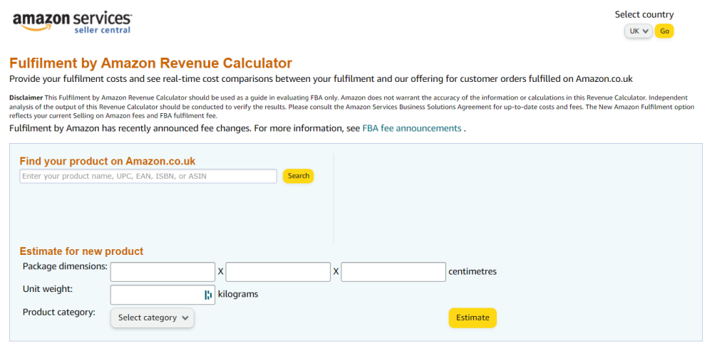 fba revenue calculator uk, fba fees, monthly storage fee, fba calculator, amazon revenue calculator