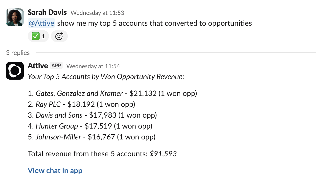 Slack message exmaple