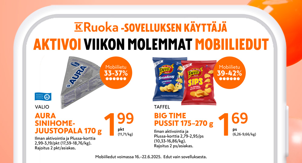 VKO-24 PT OmaPlussa-edut 2025-06 mobiilietu verkkosivu kuvituskuva ID 10089]![VKO-25 PT OmaPlussa-edut 2025-06 mobiilietu verkkosivu kuvituskuva ID 10089