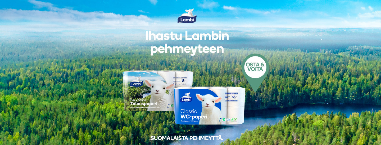 Lambi-tuotteita ja metsämaisema