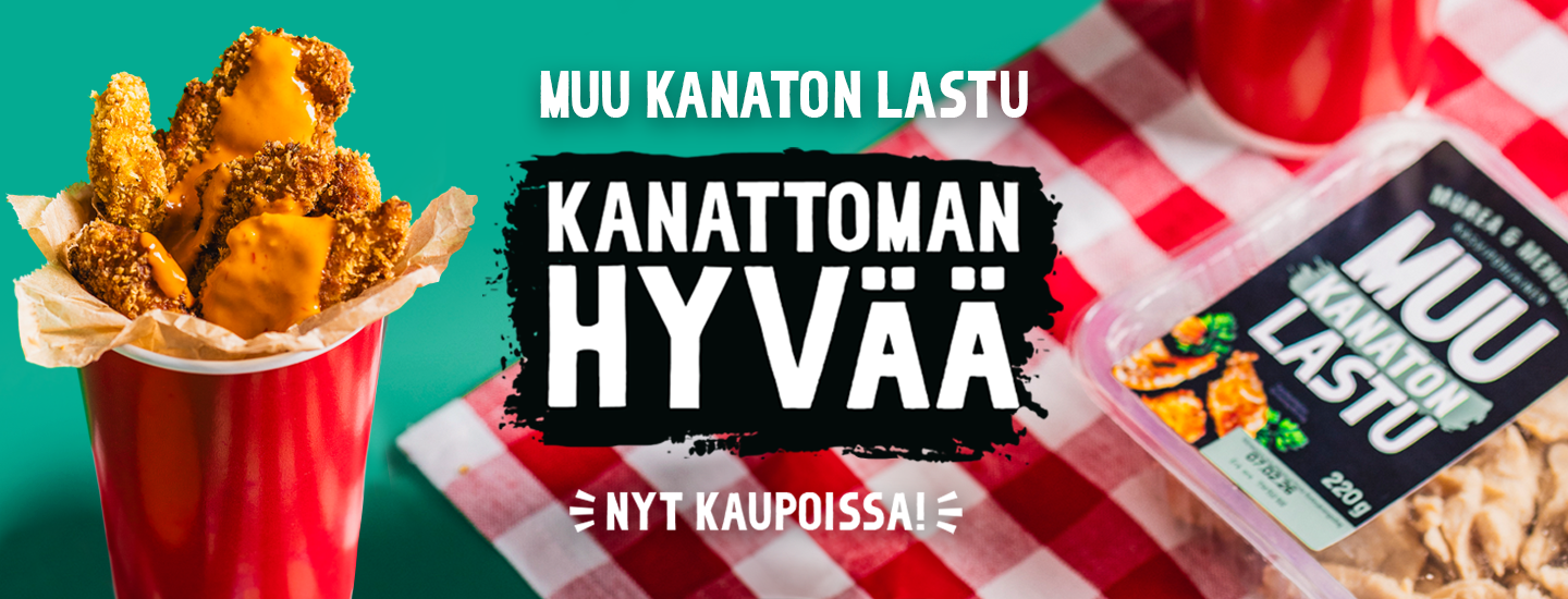 Meeat kanaton lastu uutuustuote pakkauksessa ja tarjolla