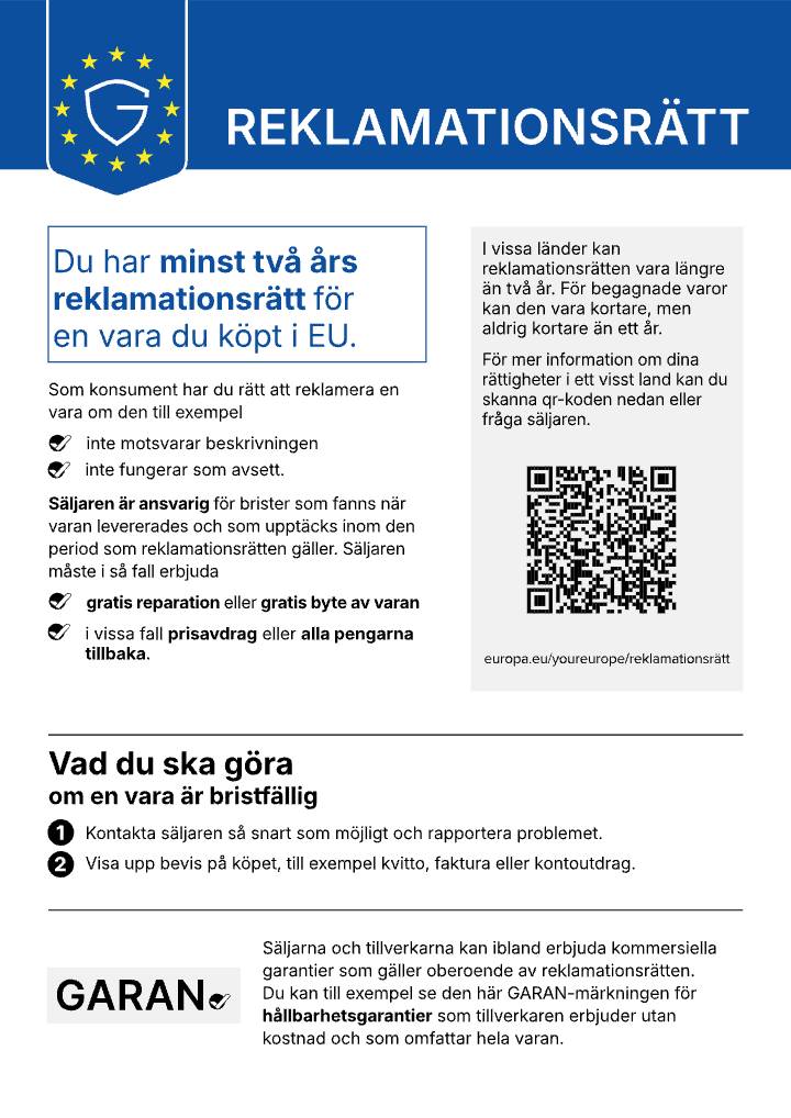 EU:s meddelande om reklamationsrätt
