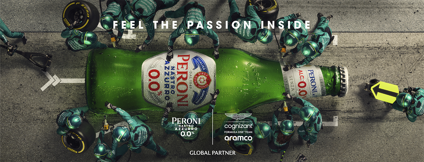 Peroni Nastro Azzurro 0,0 % on vahvasti mukana F1:ssä