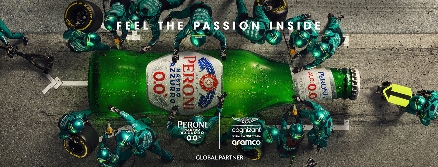 Peroni Nastro Azzurro 0,0 % on vahvasti mukana F1:ssä