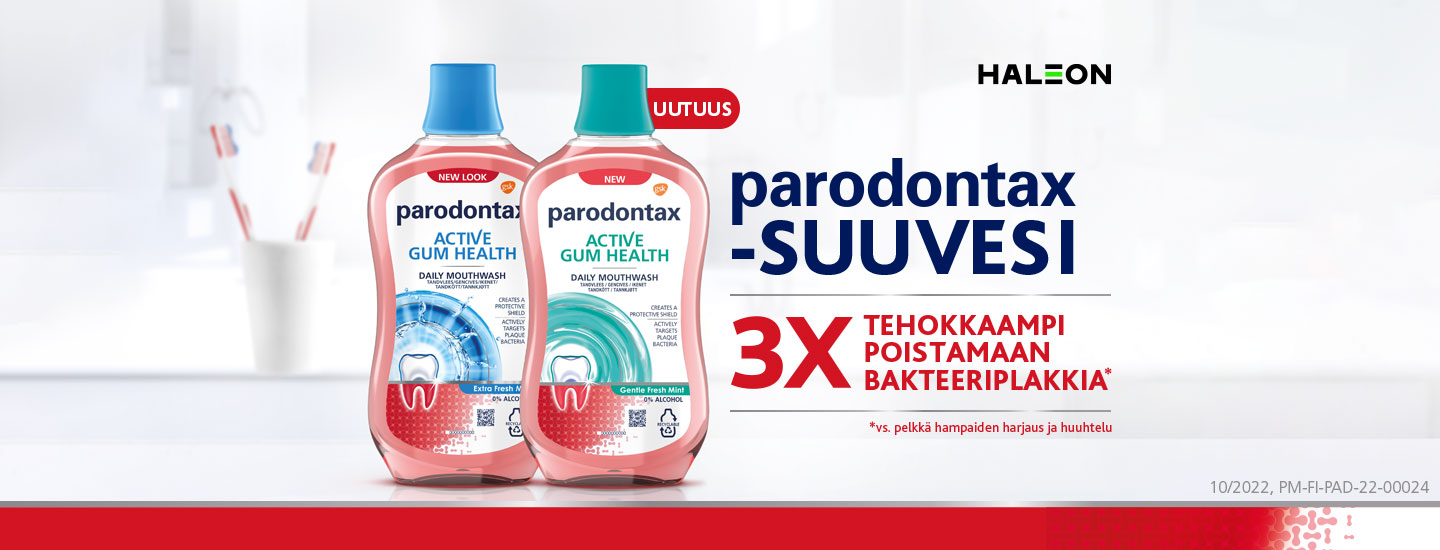 Näetkö punaista, kun harjaat hampaitasi? Kokeile parodontaxin hammastahnoja ja suuvesiä