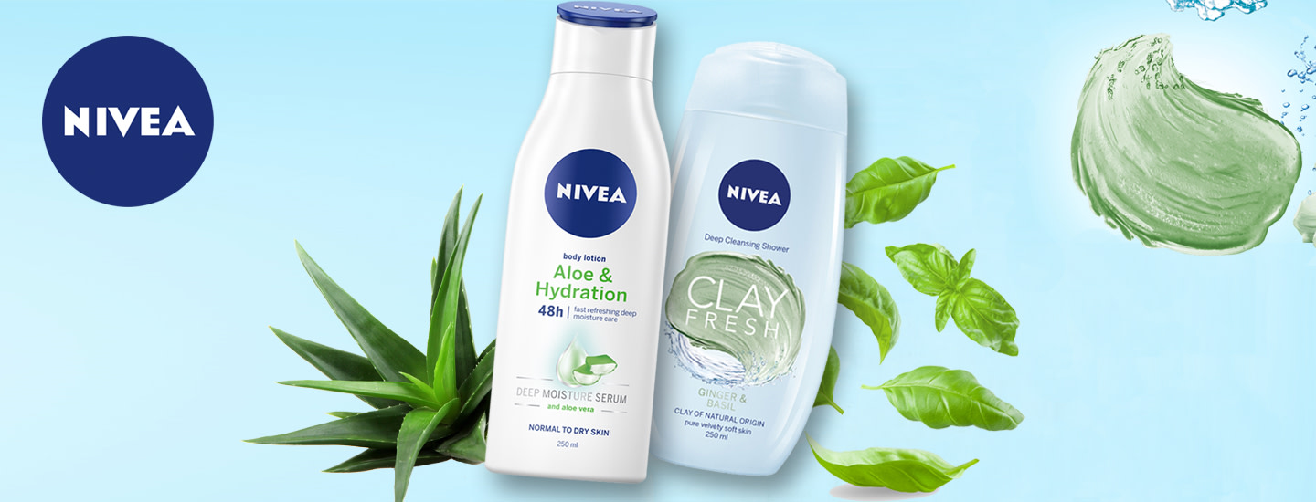 NIVEA Aloe Vera & Hydration -vartalovoide ja Clay Fresh -suihkusaippuat
